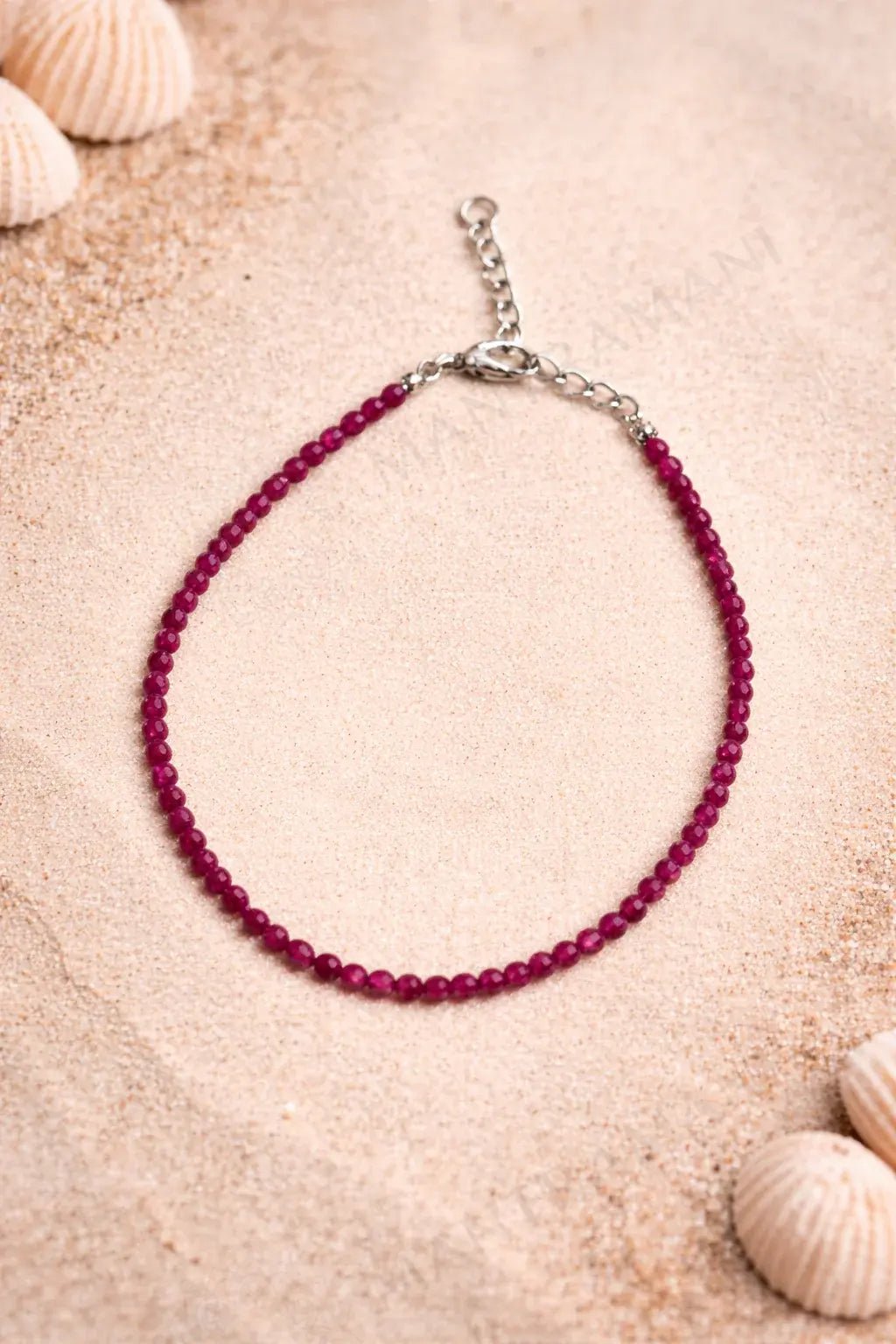 MantraMani Radiance Ruby Anklet 3mm - Energized Vedic Gemstone Jewelry - MantraMani