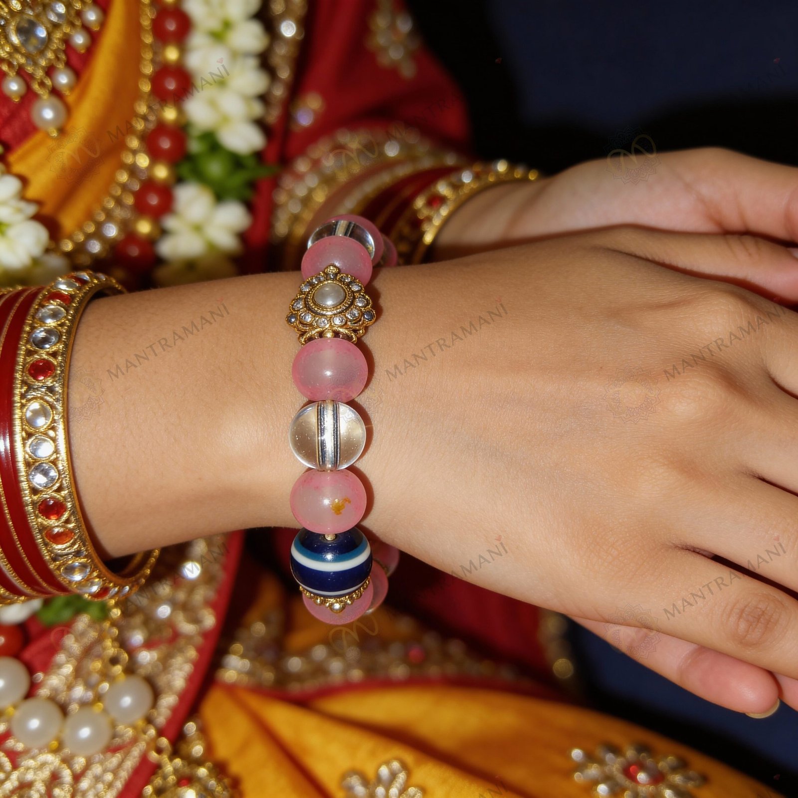 MantraMani SeraBloom Bracelet for Love, Romance, Emotional Peace & Womens Wellness  A Wonder Bracelet with Clear Quartz ...