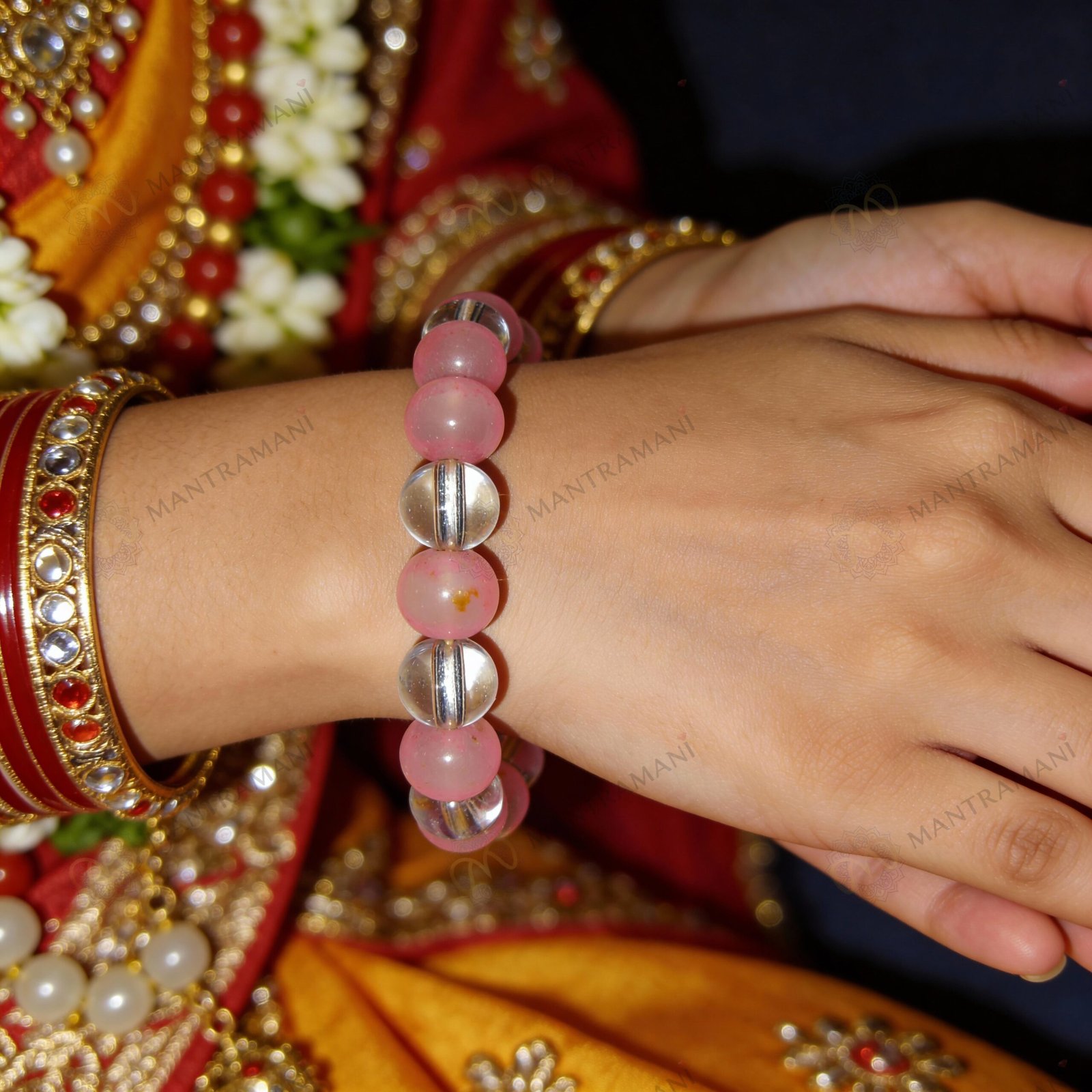 MantraMani SeraBloom Bracelet for Love, Romance, Emotional Peace & Womens Wellness  A Wonder Bracelet with Clear Quartz ...
