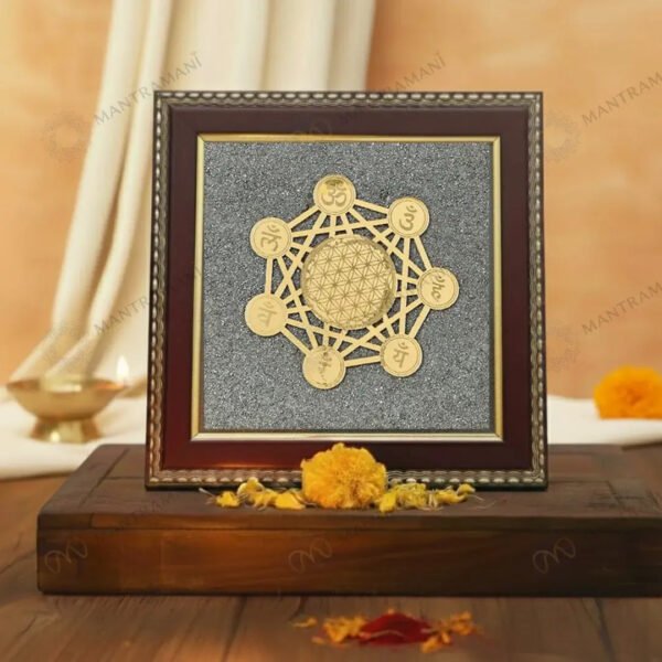 MantraMani Shree Chakra Raw Pyrite Frame - Wealth & Abundance Energy Frame