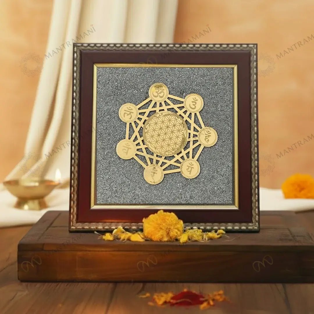 MantraMani Shree Chakra Raw Pyrite Frame - Wealth & Abundance Energy Frame