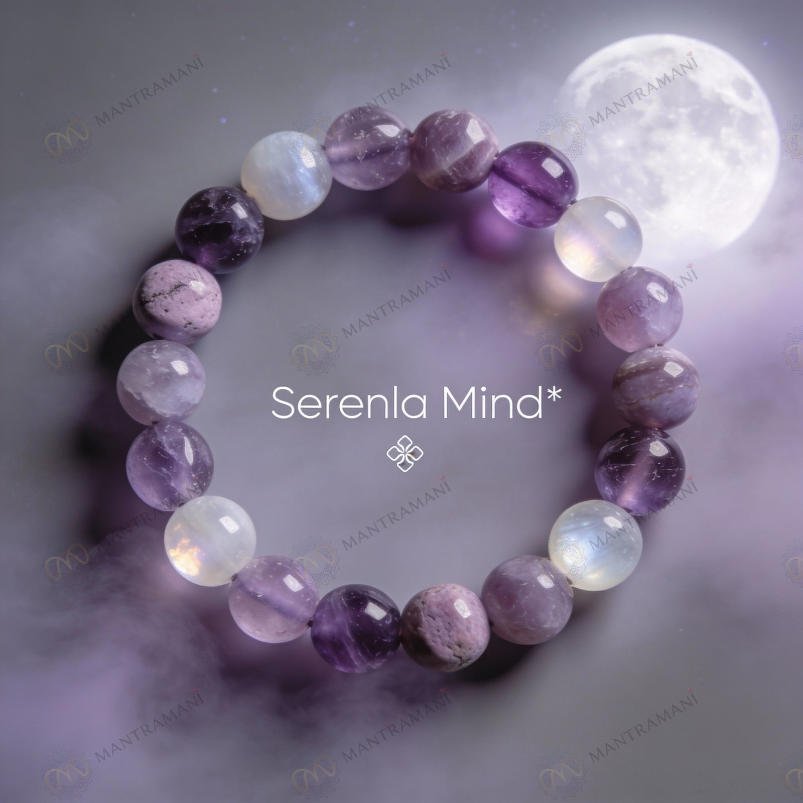 MantraMani Serena Mind  Calming Bracelet for Anxiety Relief, Sleep & Mental Peace - Energized Vedic Gemstone Jewelry - M...