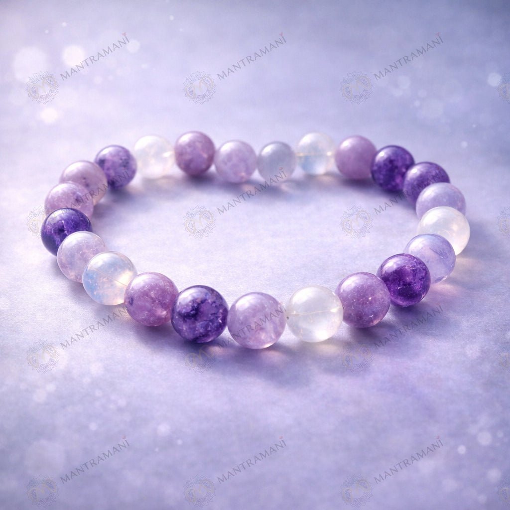 MantraMani Serena Mind  Calming Bracelet for Anxiety Relief, Sleep & Mental Peace - Energized Vedic Gemstone Jewelry - M...