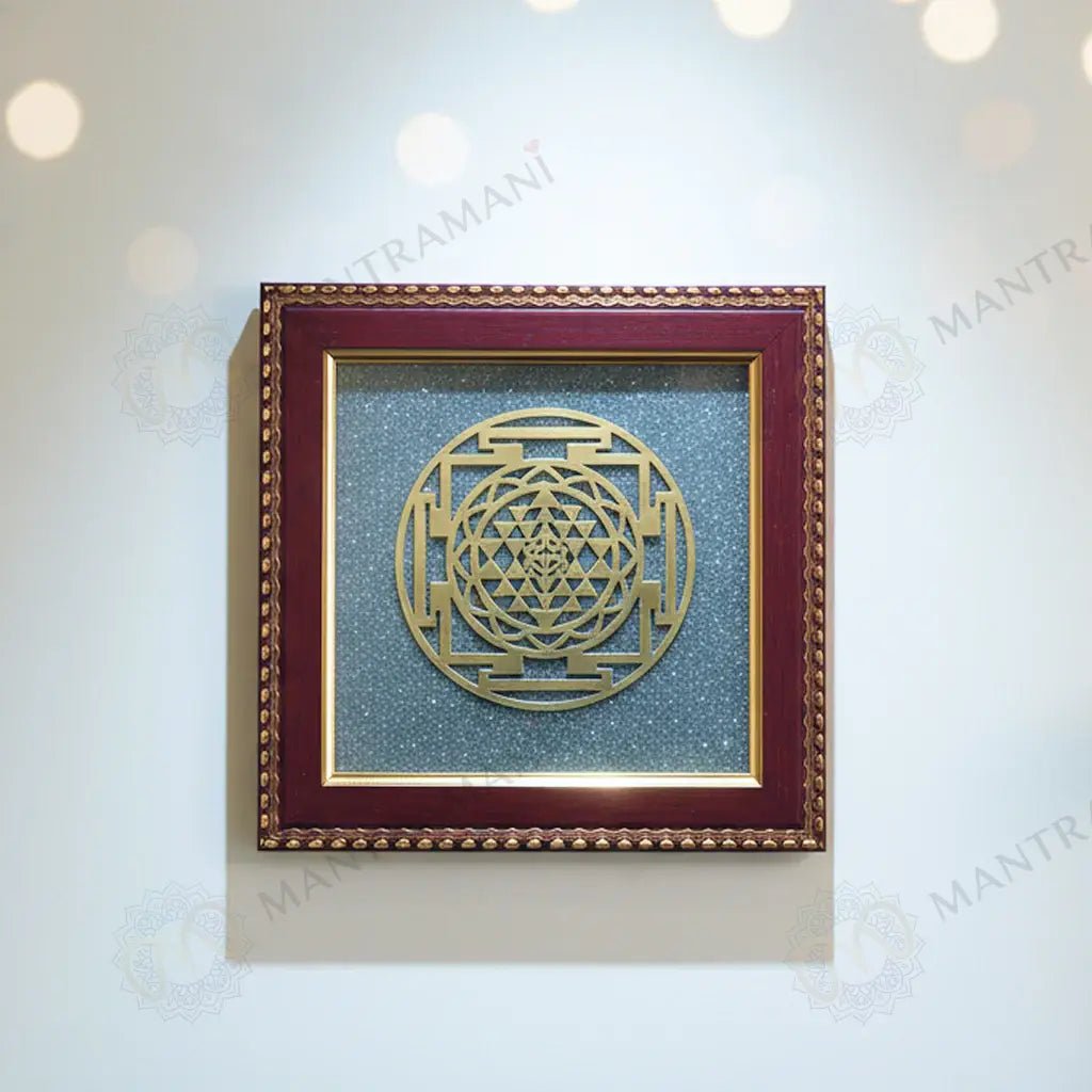 MantraMani Shree Yantra Raw Pyrite Frame for Wealth Manifestation with FREE Raw Pyrite Stone - Energized Vedic Gemstone ...