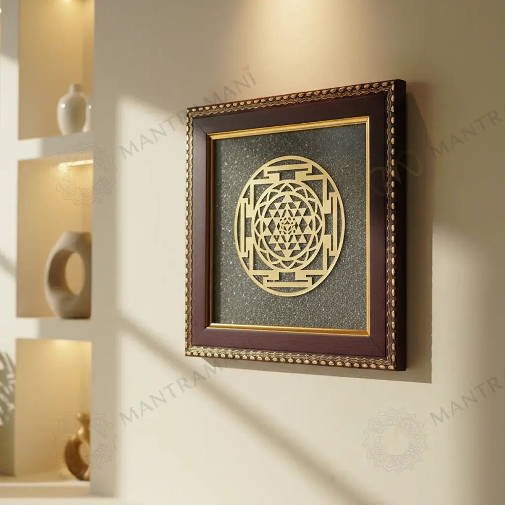 MantraMani Shree Yantra Raw Pyrite Frame for Wealth Manifestation with FREE Raw Pyrite Stone - Energized Vedic Gemstone ...