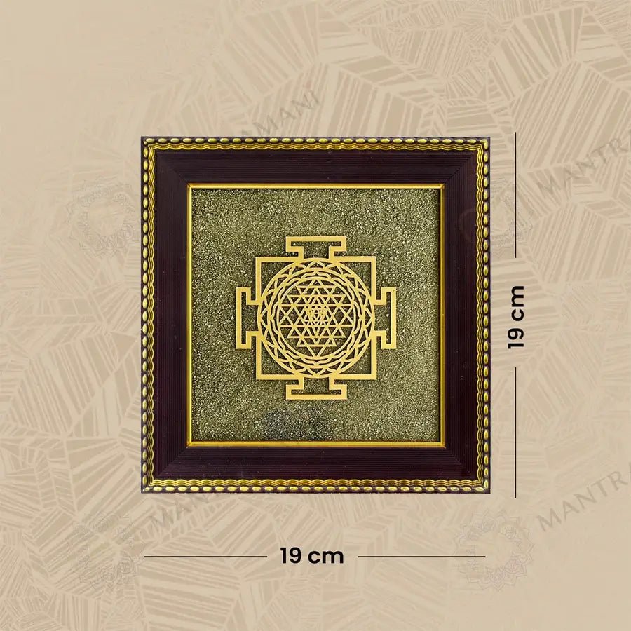 MantraMani Shree Yantra Raw Pyrite Frame for Wealth Manifestation with FREE Raw Pyrite Stone - Energized Vedic Gemstone ...