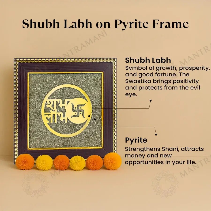 MantraMani Shubh Labh Raw Pyrite Frame - Energized Vedic Gemstone Jewelry - MantraMani