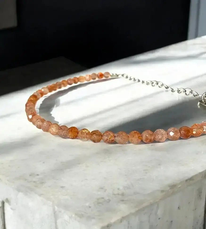 MantraMani Blue Sunstone Anklet - Energized Vedic Gemstone Jewelry - MantraMani