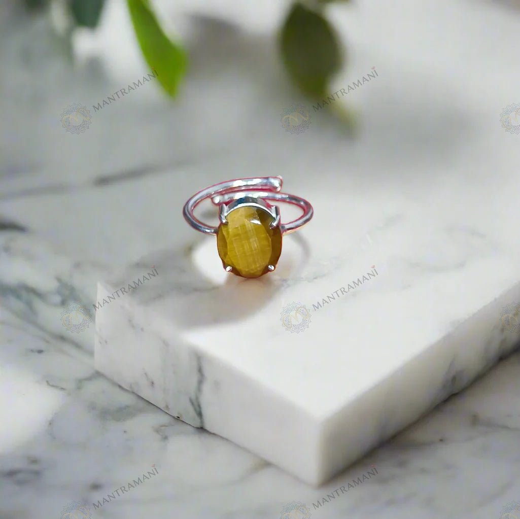 MantraMani Tiger Eye Ring: Enhances Focus and Decision - Energized Vedic Gemstone Jewelry - MantraMani
