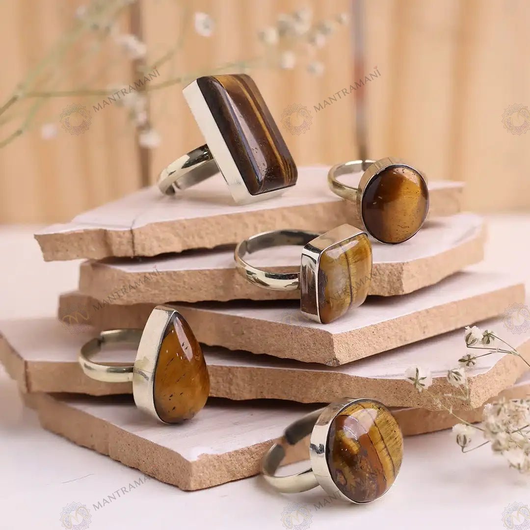 MantraMani Tiger Eye Ring: Enhances Focus and Decision - Energized Vedic Gemstone Jewelry - MantraMani
