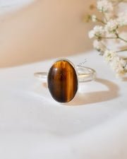MantraMani Tiger Eye Ring: Enhances Focus and Decision - Energized Vedic Gemstone Jewelry - MantraMani