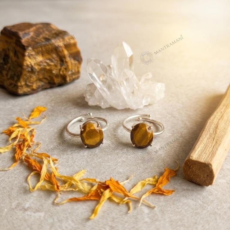 MantraMani Tiger Eye Ring: Enhances Focus and Decision - Energized Vedic Gemstone Jewelry - MantraMani