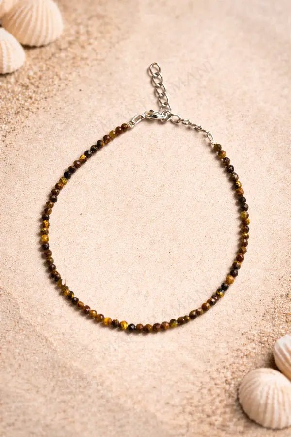 MantraMani Tigers Eye Anklet - Energized Vedic Gemstone Jewelry - MantraMani