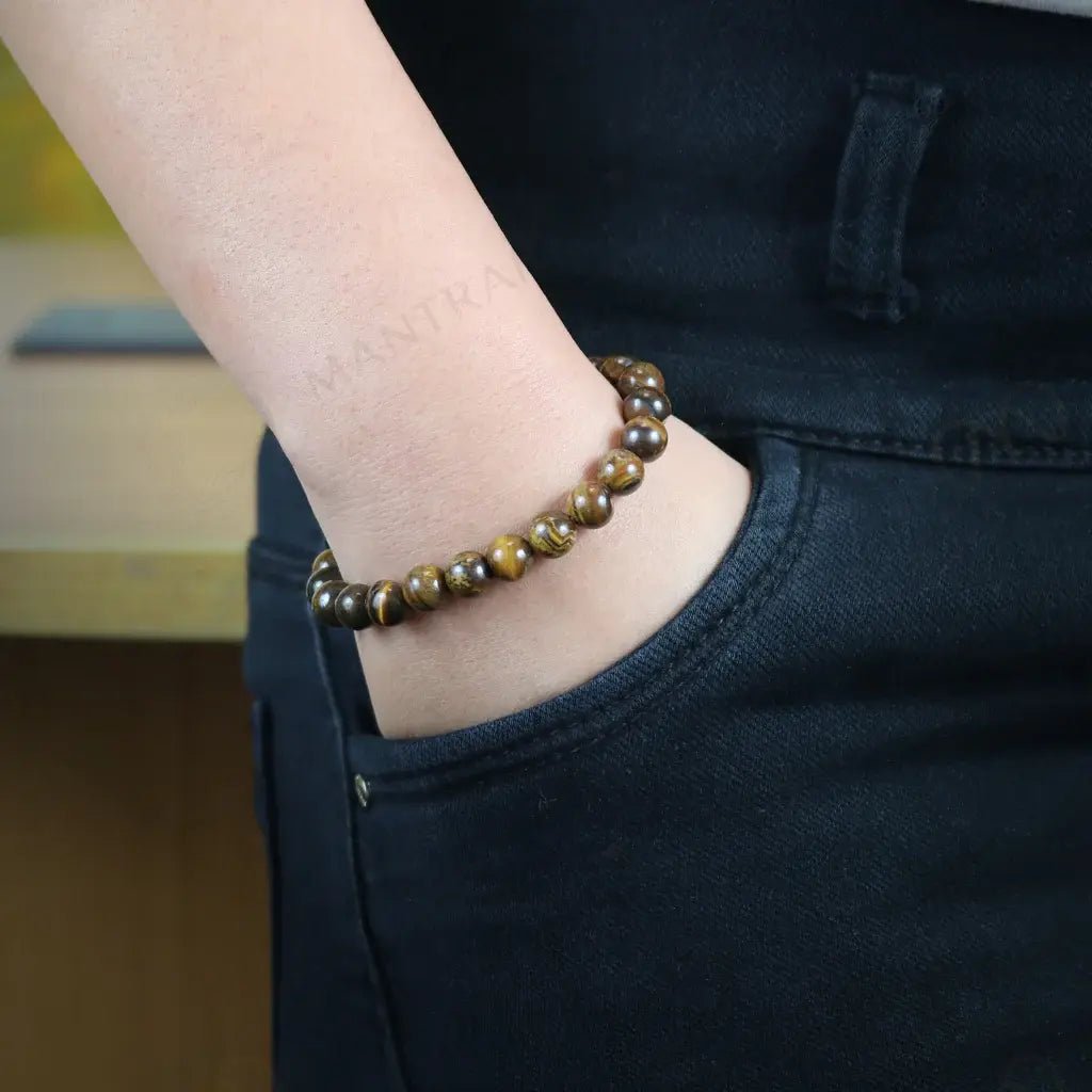 Tiger Eye gemstone bracelet for wealth & focus - MantraMani India