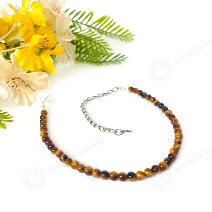MantraMani Tigers Eye Anklet - Energized Vedic Gemstone Jewelry - MantraMani