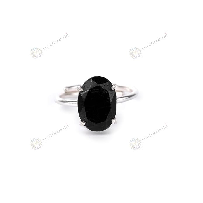 MantraMani Black Tourmaline Ring: Protect from Psychic attacks & Negative Engery - Energized Vedic Gemstone Jewelry - Ma...