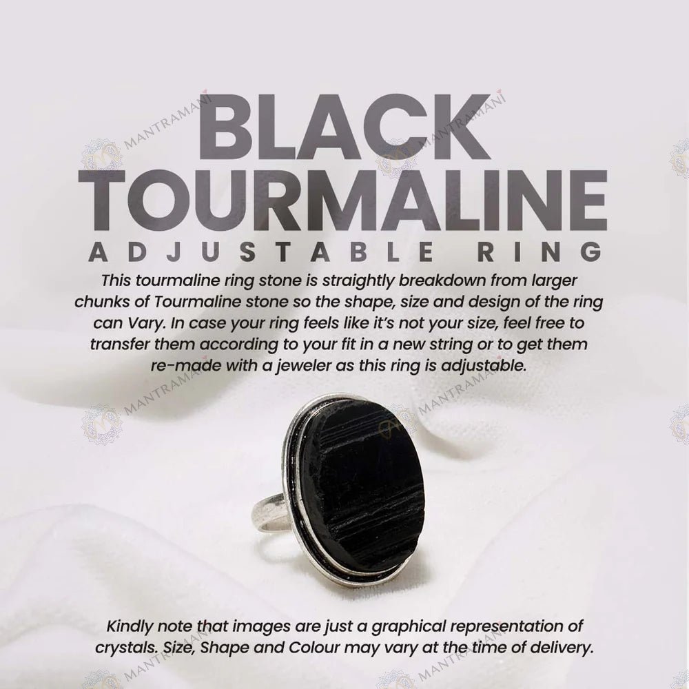 MantraMani Black Tourmaline Ring: Protect from Psychic attacks & Negative Engery - Energized Vedic Gemstone Jewelry - Ma...