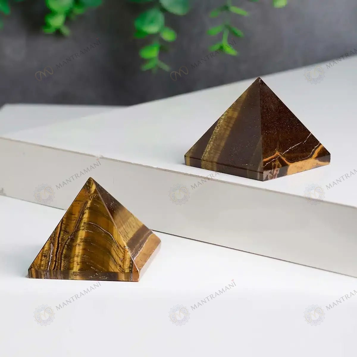 MantraMani Tiger Eye Pyramid - Energized Vedic Gemstone Jewelry - MantraMani