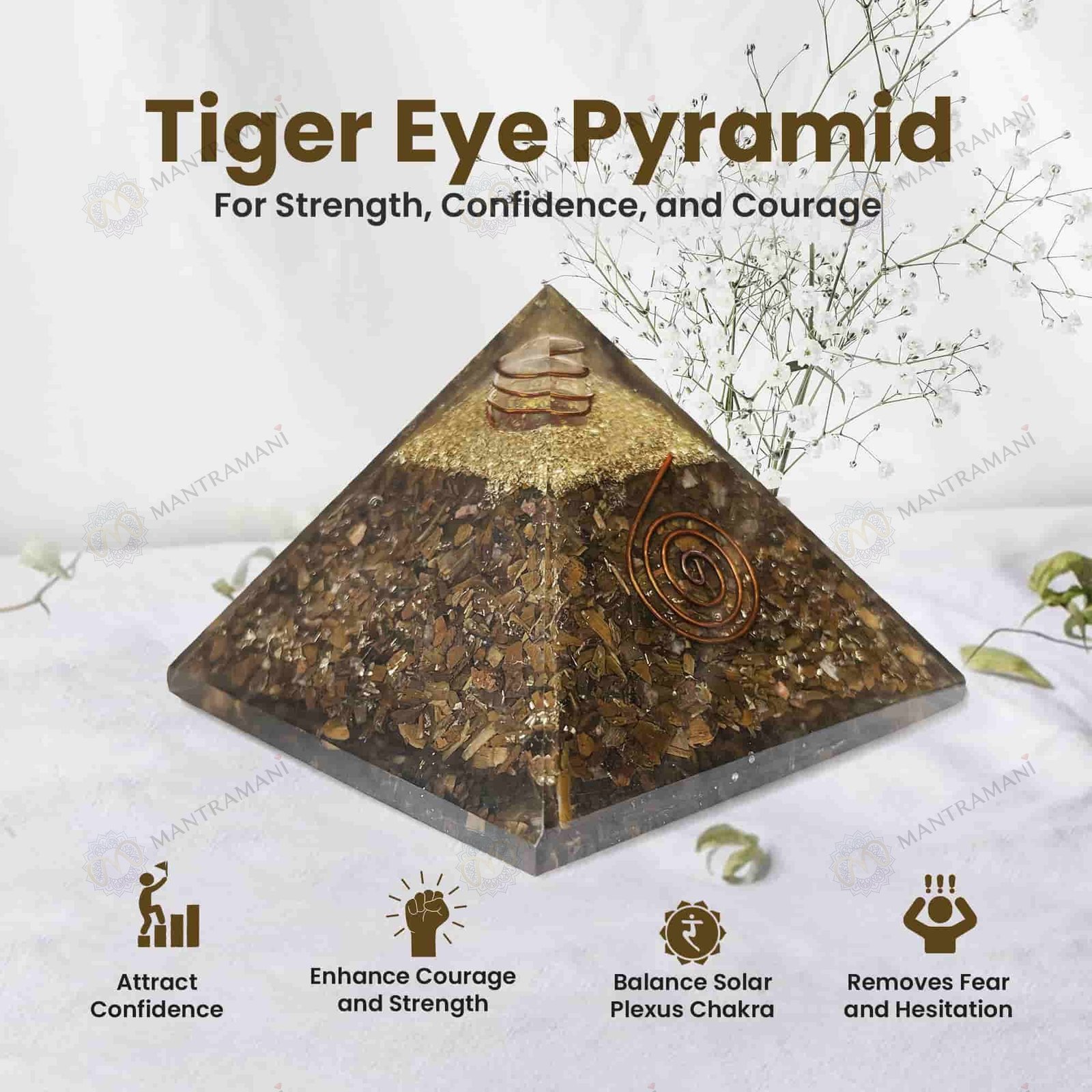MantraMani Tiger Eye Pyramid – Money Attraction, Protection & Confidence Crystal