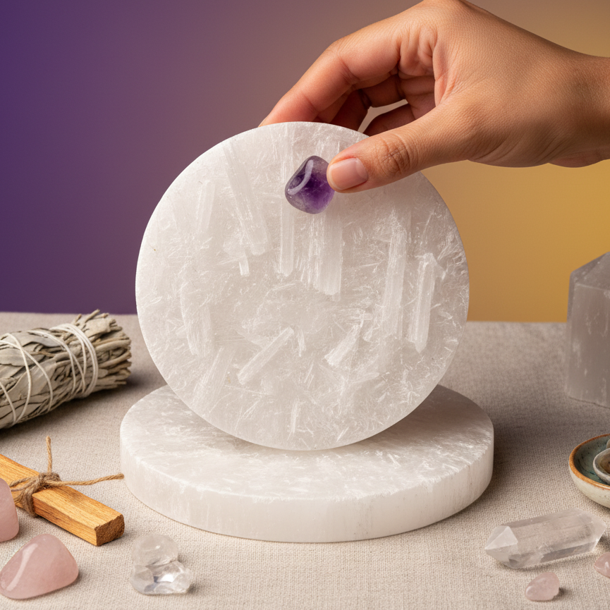 MantraMani Selenite Plate for Cleansing & Charging Crystals