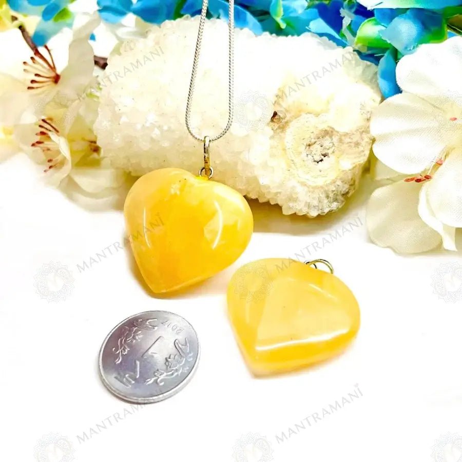 MantraMani Citrine Heart Pendant - Energized Vedic Gemstone Jewelry - MantraMani