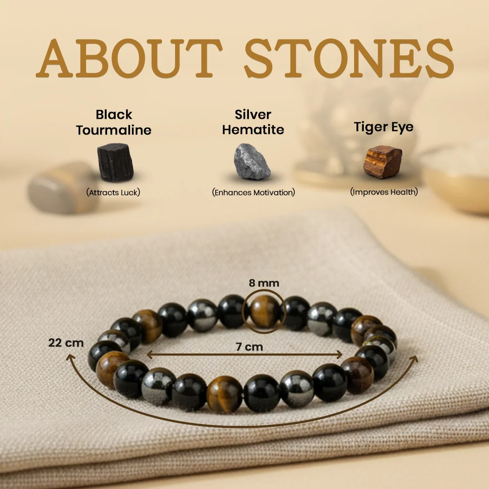 Natural Black Obsidian Tigers Eye Hematite Bracelet