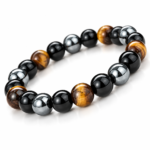MantraMani Triple Protection Bracelet - Black Obsidian, Tiger's Eye and Hematite 8mm
