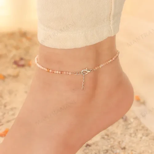 Rose Quartz Diamond-Cut Anklet for Love & Relationships | MantraMani